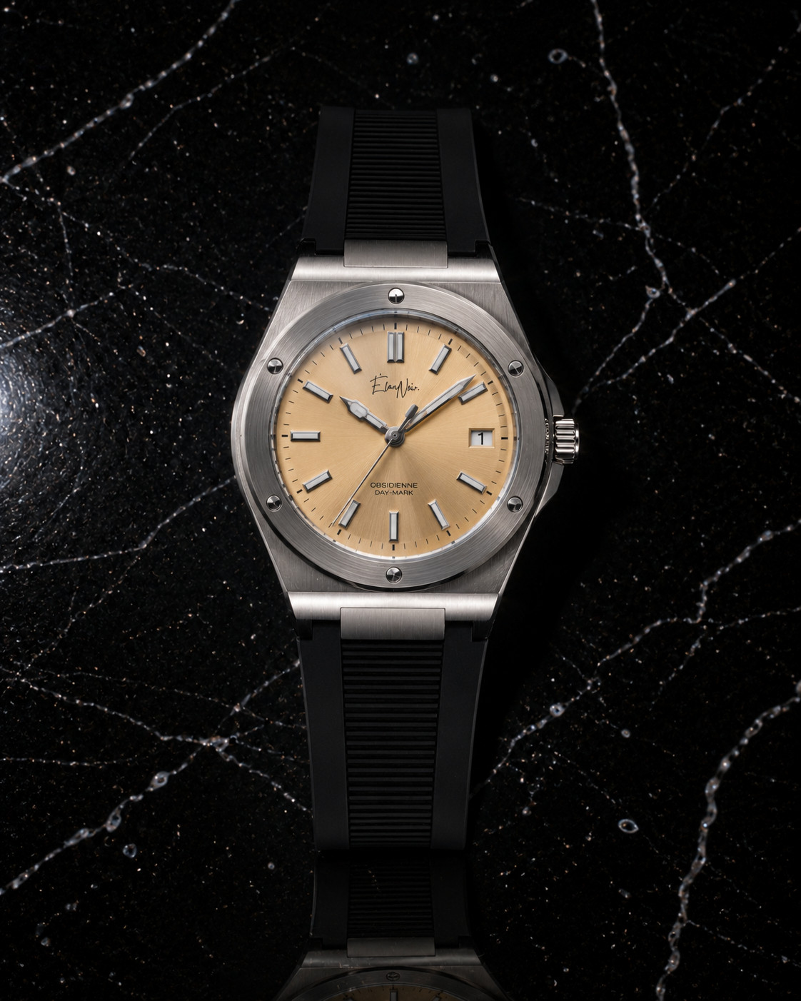 Custom Élan Noir Day-Mark Automatic Mens Watch Yellow Dial Sapphire Steel 41mm