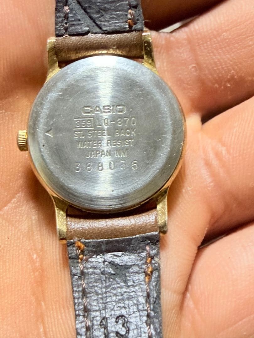 CASIO Quartz Wristwatch Gold Color Brown Leather Band Used