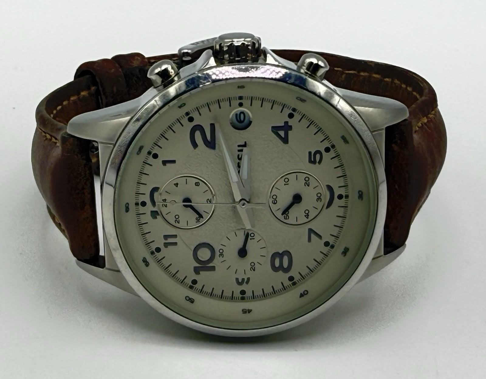 Fossil CH2714 Chronograph Watch With Brown Leather Strap & Box And Papers