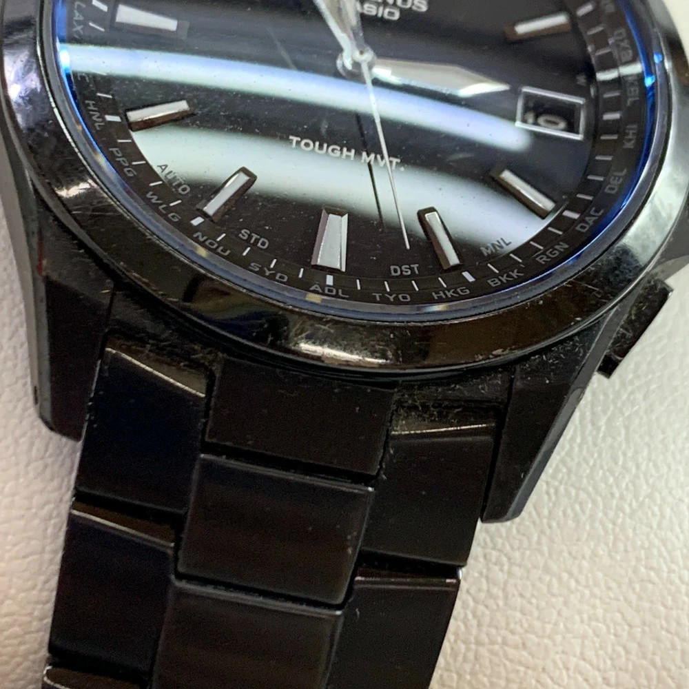 Casio OCW-S100B-1AJF Watch Solar Radio Black Titanium Band All Black IP
