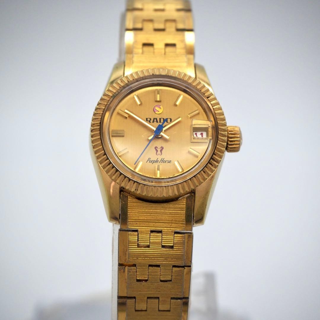 Rado Purple Horse Automatic Watch Gold Dial Ladies Japan Working 074874