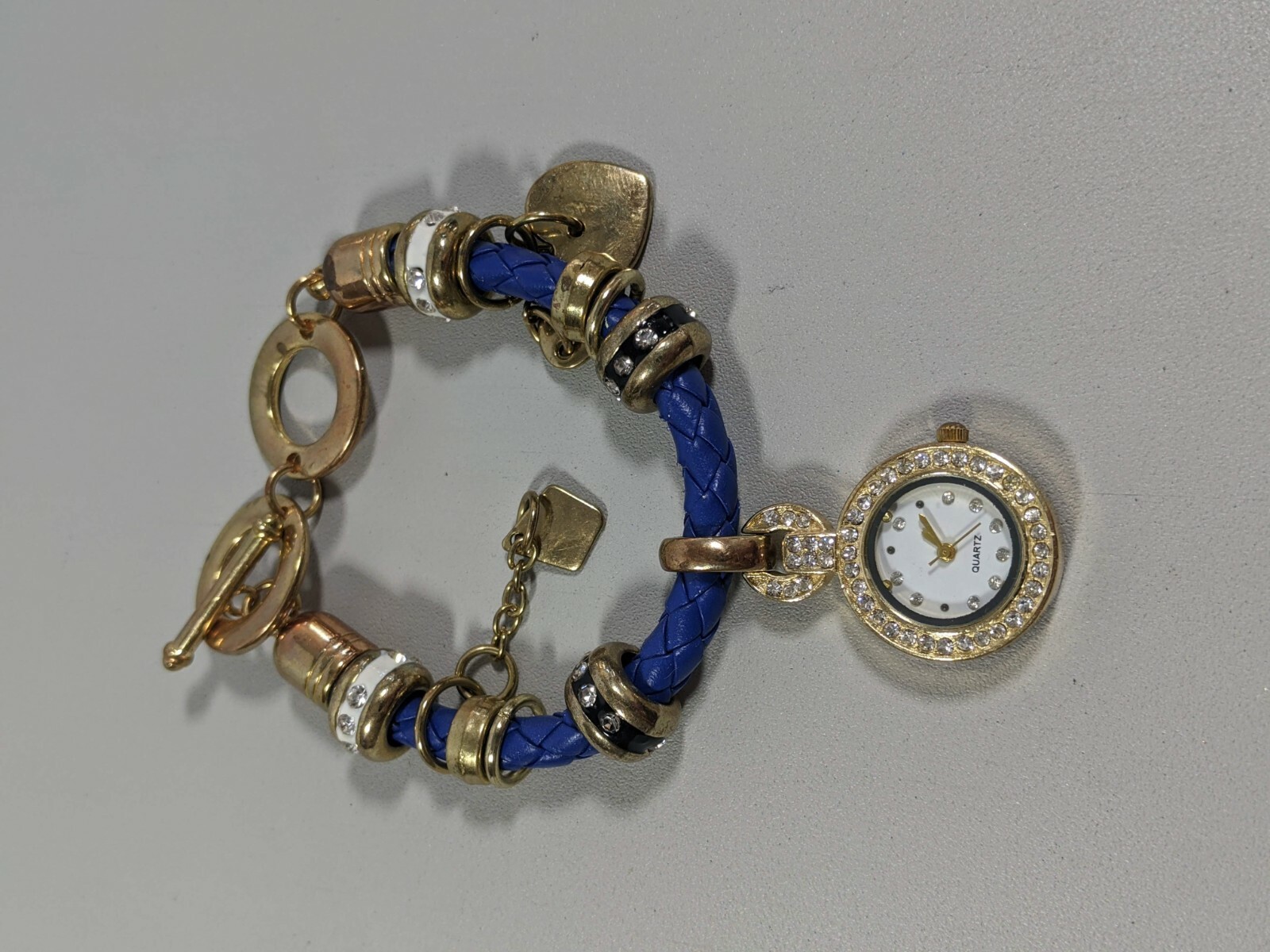 Blue Faux Leather Charm Band Toggle Clasp Watch 8 Inch