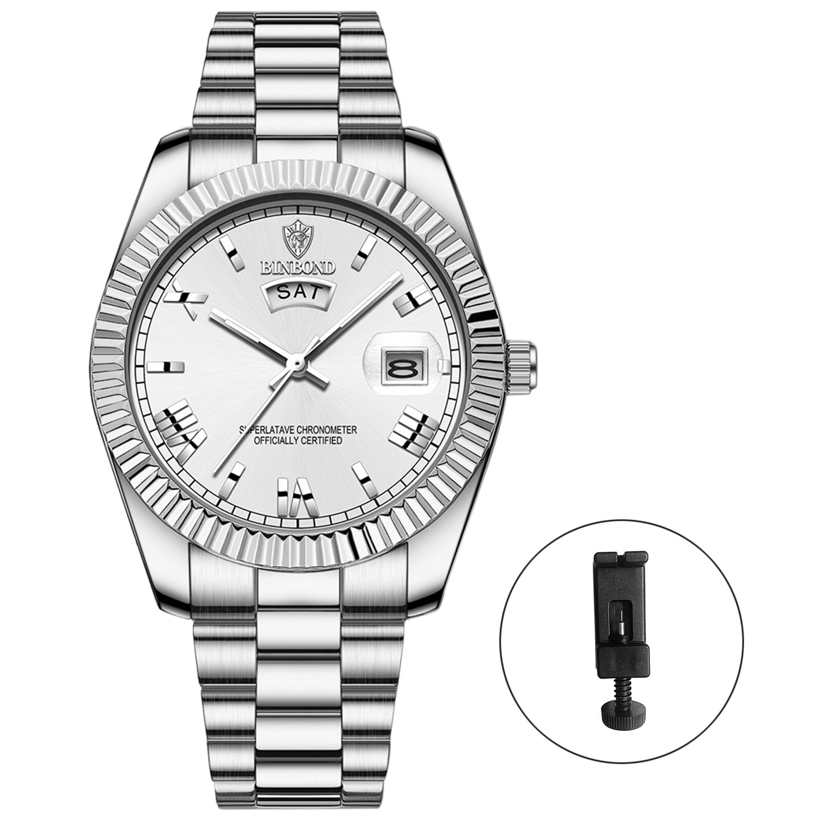 Men Retro Waterproof Luminous Quartz Analog Calendar Stainless Steel Wrist Watch