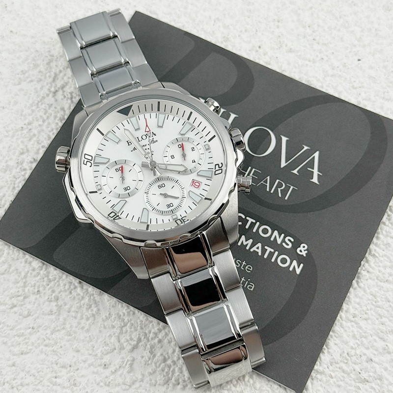 Bulova Marine Star White Dial Chronograph Men’s Quartz Watch 43MM 96B255