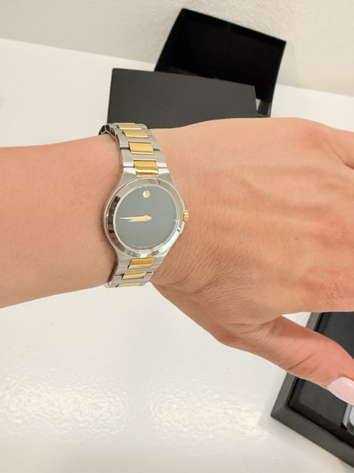 Movado Museum Women’s Two-Tone SS Bracelet Black Dial Quartz Watch w/ Box