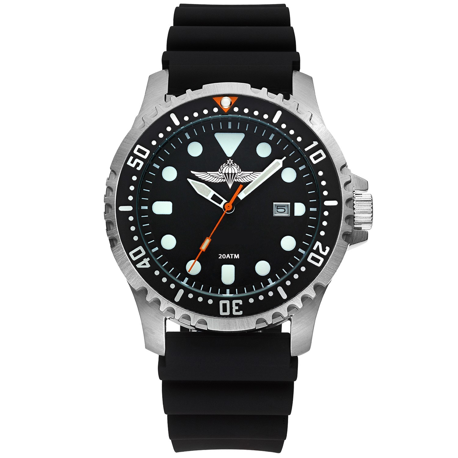 Israel Paratroopers IDF 44mm Tactical Military Watch 200m WR Black Silicone Strp