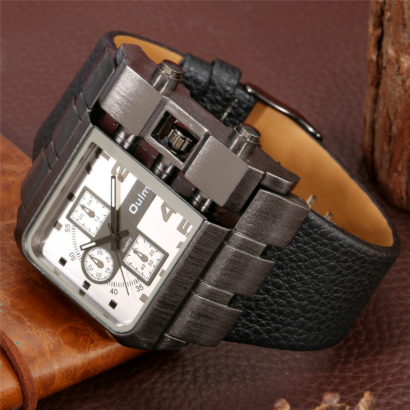 OULM Luminous Hand Men’s Analog Quartz Wrist Watches Leather Bracelet Band Gift