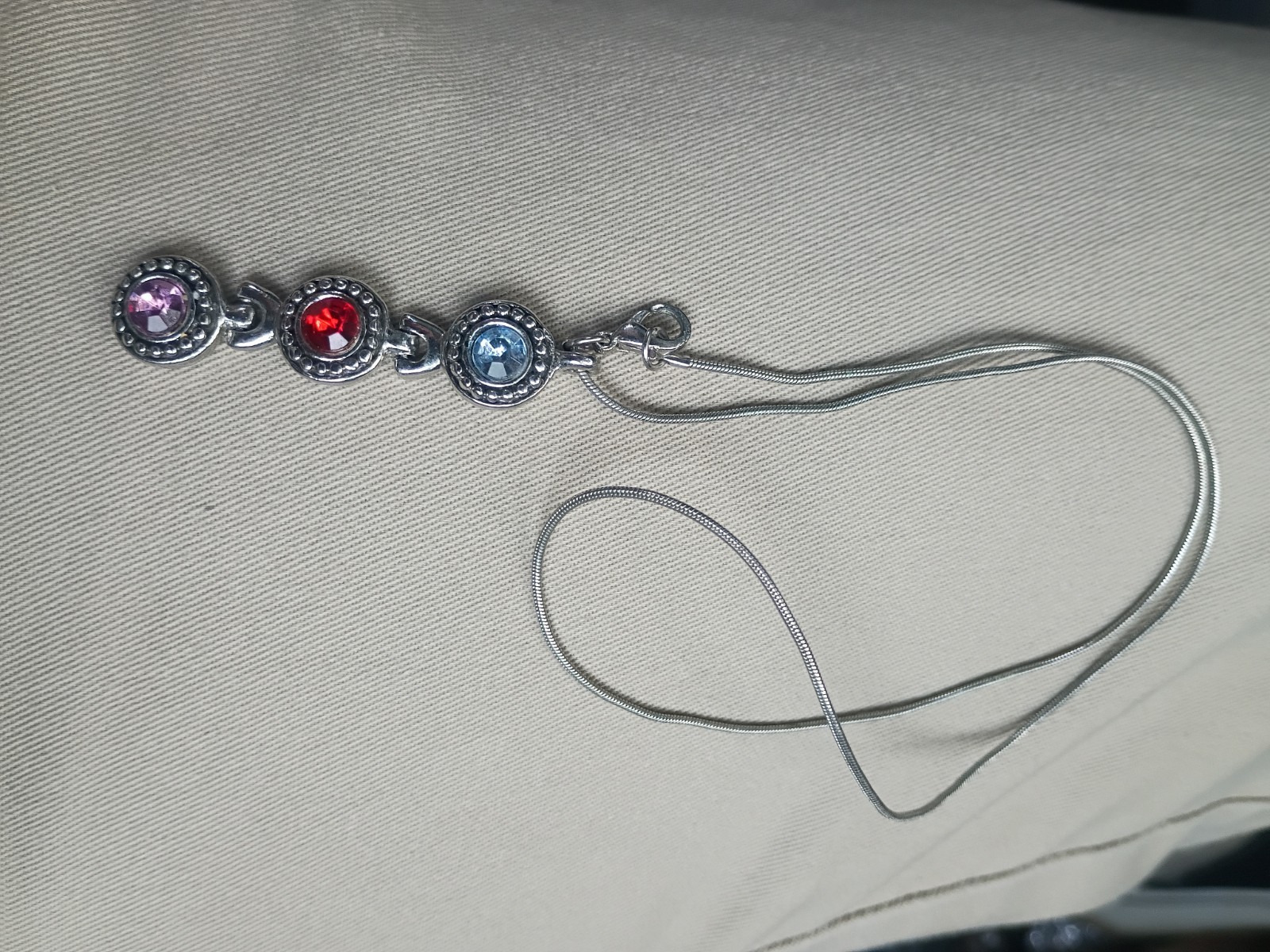 Silver Tone Bracelet, Watch & Necklace Set – Red, Blue & Purple Rhinestones
