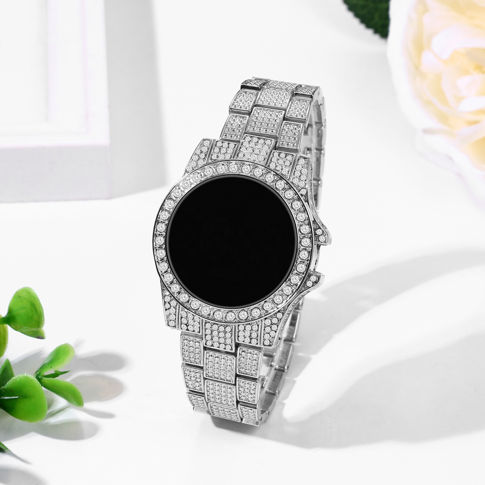 Men Luxury LED Digital Display Full Rhinestones Date Electronic Wrist Watch Gift