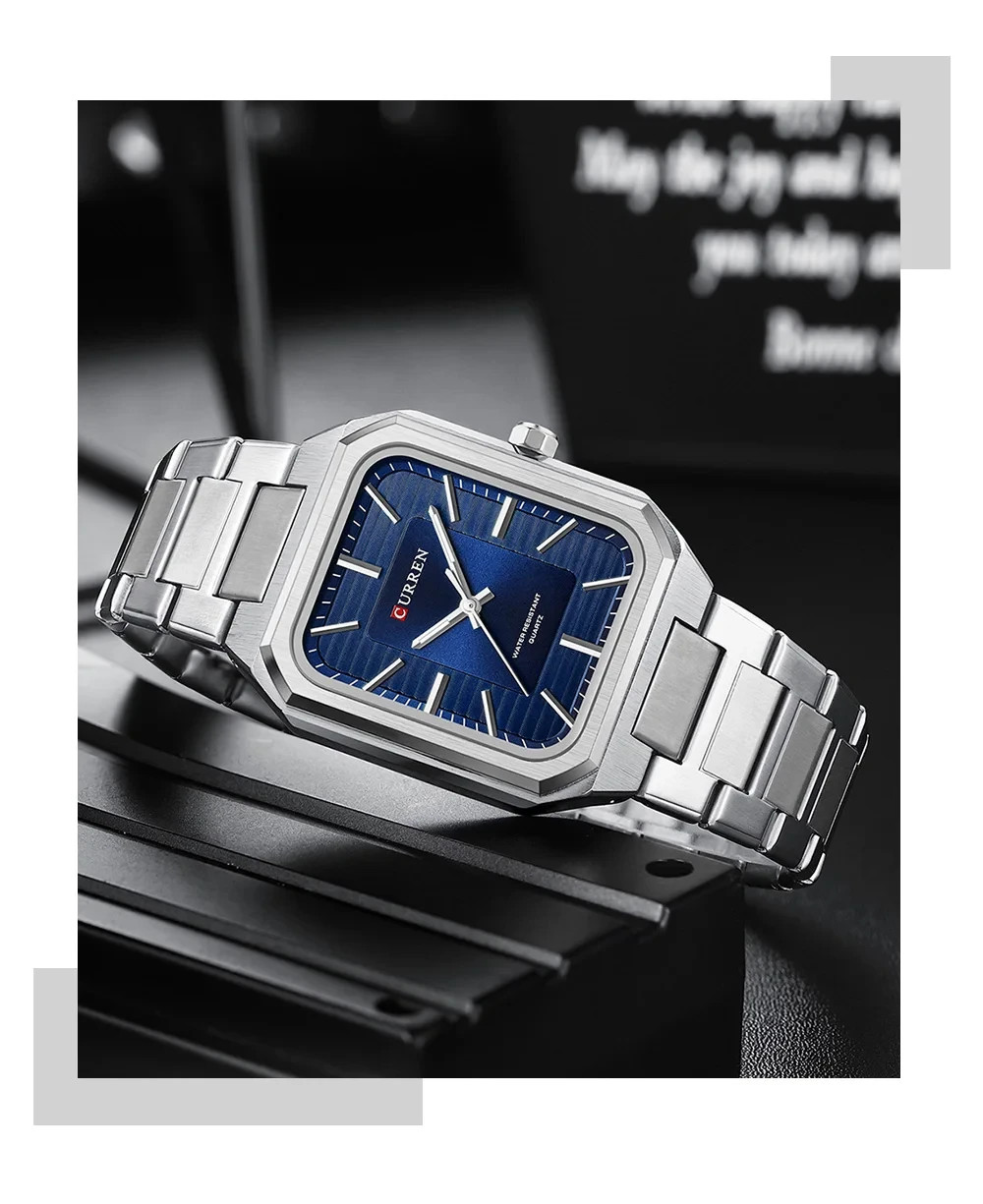 CURREN Mens Silver Blue Quartz Watch Stainless Steel Band 3ATM 35mm
