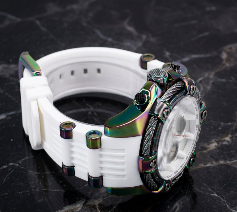 Men’s White Dial Sports Watch Bolt Analog Display Quartz Flame Fusion Wristwatch