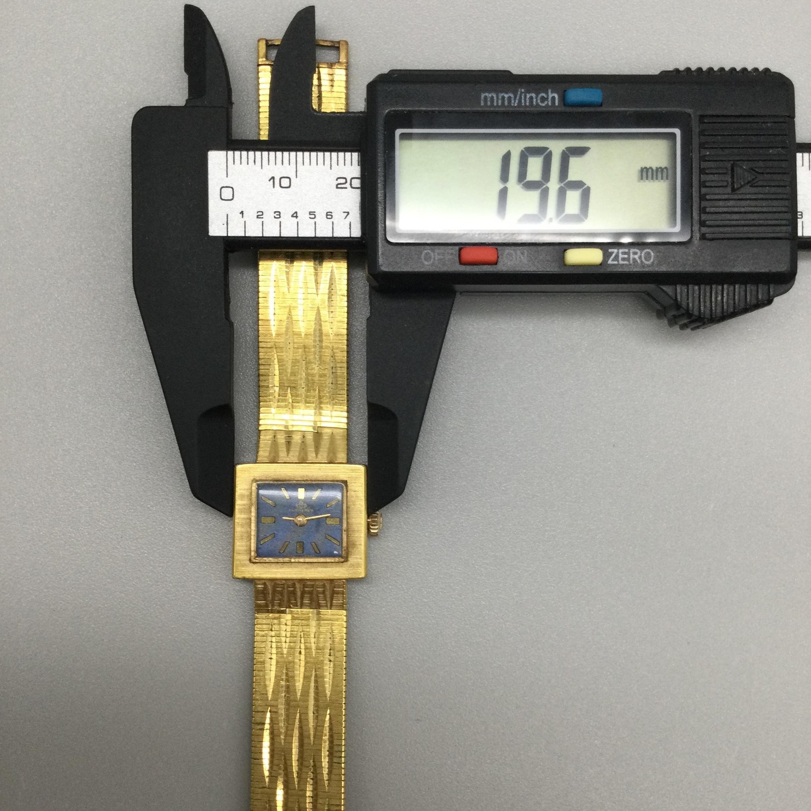 Vintage Bucherer Womens Watch 20mm Blue Rectangle Dial 10K GP Manual 5255-3 6.5″