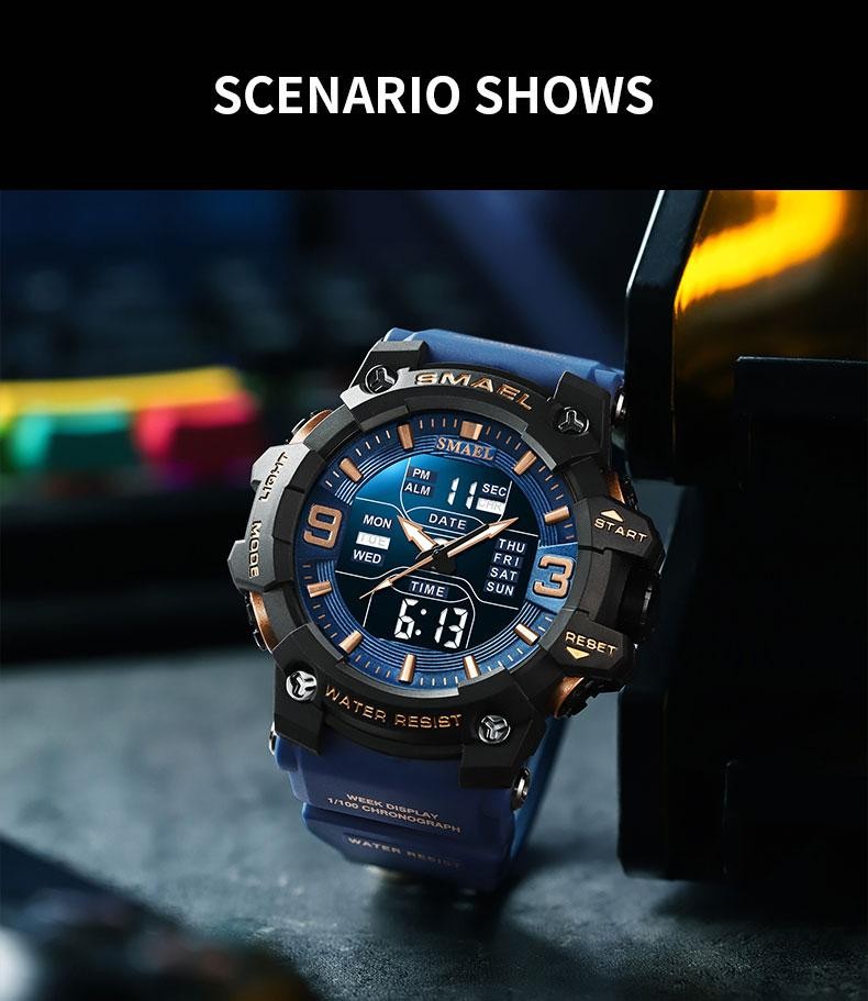SMAEL 8049 Men’s Sport Watch Dual Display LED Quartz Waterproof 50M Alarm