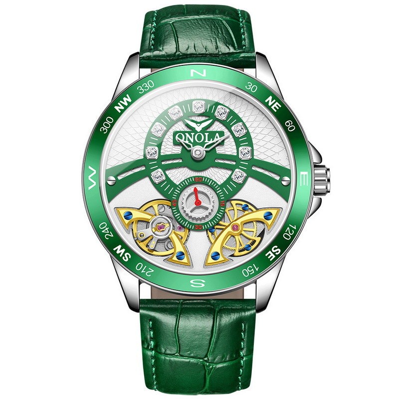 ONOLA Men’s Double Flywheel Leather Tourbillon Automatic Mechanical Wristwatch