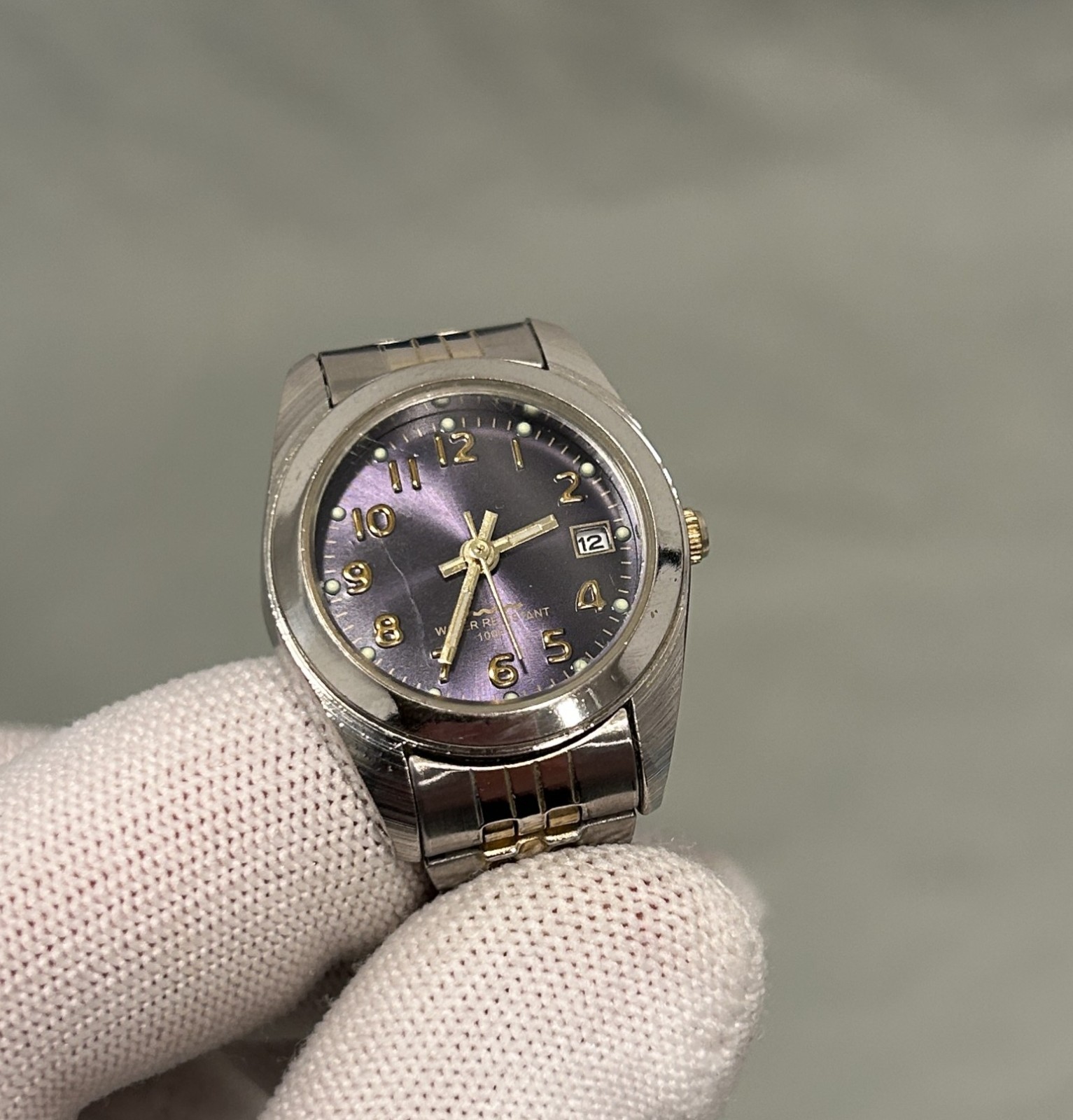 Women’s Quartz Watch Purple Dial Date Two-Tone Stretch Band WS770 PC22