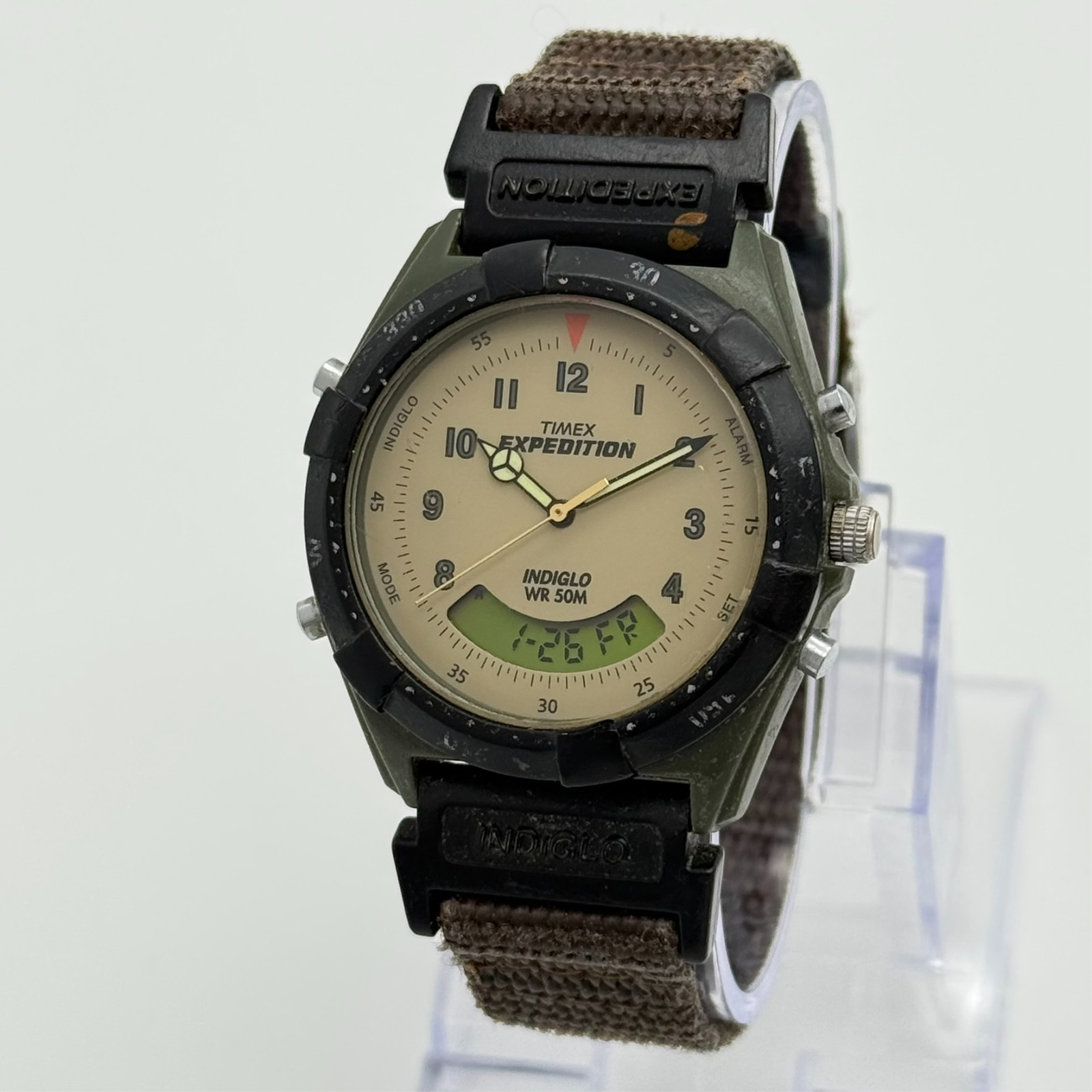 2000 Men’s TIMEX Expedition Analog-Digital Watch, 38mm, Brown Nylon Band, Runs