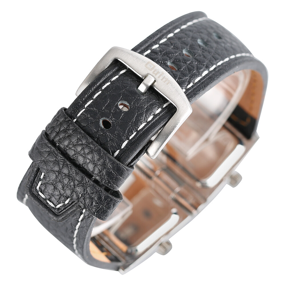 Oulm Men’s Steampunk Quartz Watch Muliti Time Zone Leather Strap Wristwatch Gift