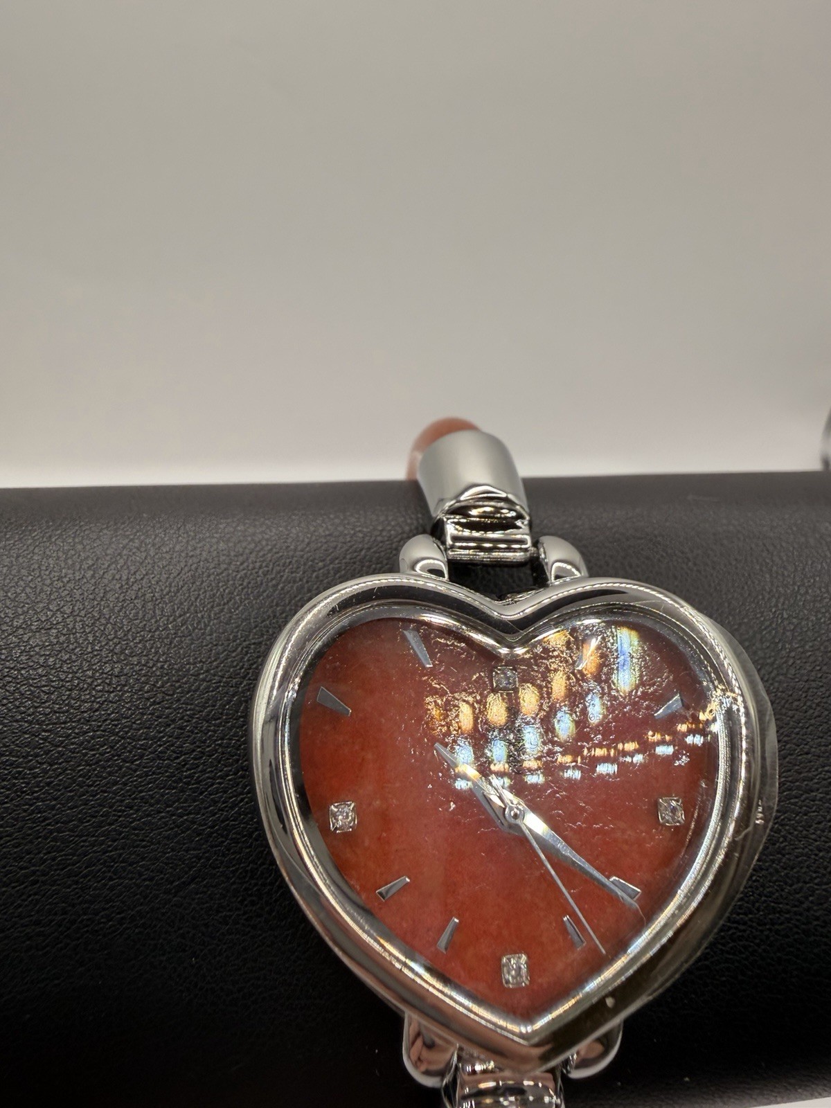 Jade of Yesteryear Red Jade Heart Bangle Watch Magnetic Clasp Quartz New!