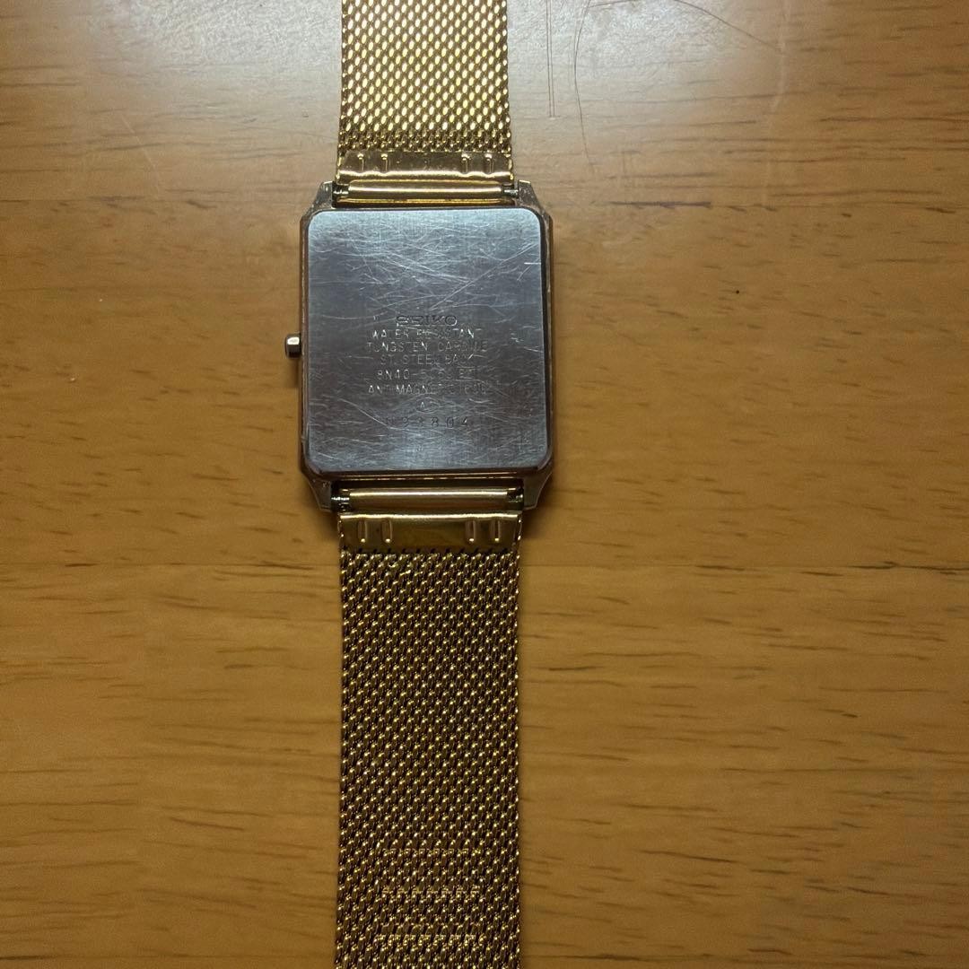 SEIKO Dolce 8N40-5050 Quartz Tungsten SS Gold Tone Square 26mm Mens Watch