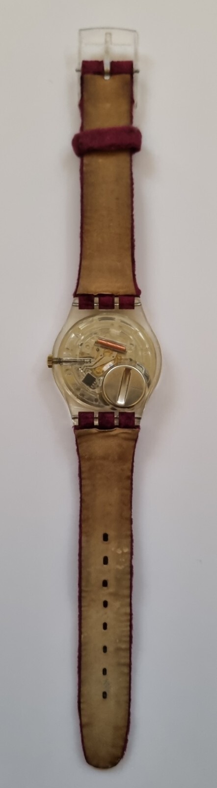 Vintage Swatch Saint Velours 33mm Quartz Purple Velvet Strap Watch GK203 (1995)