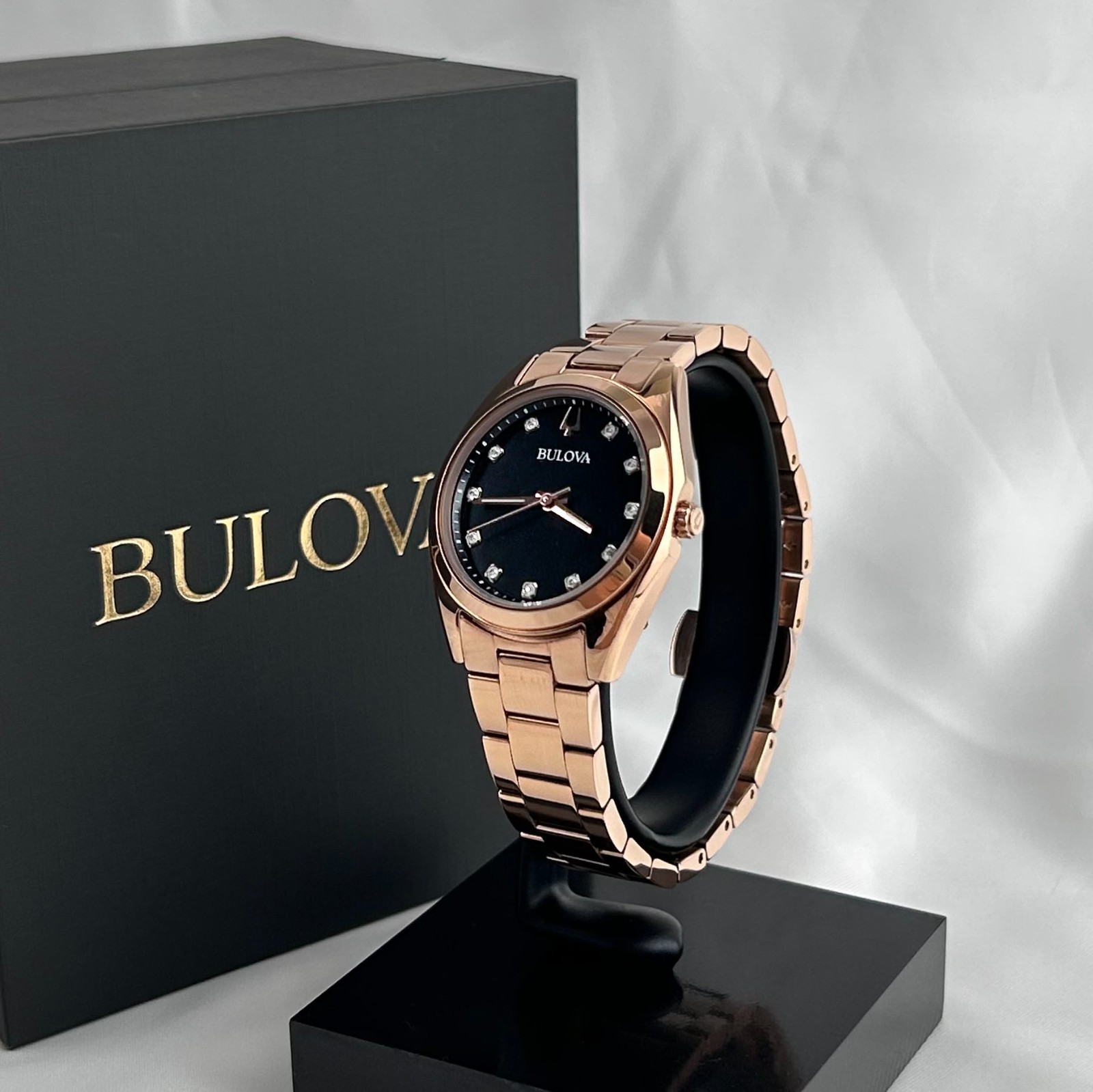 Bulova Surveyor 97P156 Diamond Gre Dial Rose Gold Women’s Quartz Watch 31mm