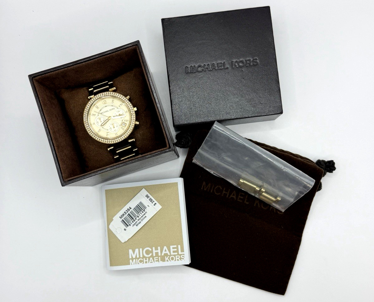 Michael Kors Parker MK5354 Women Gold-Tone Analog Crystal Pave Chronograph Watch