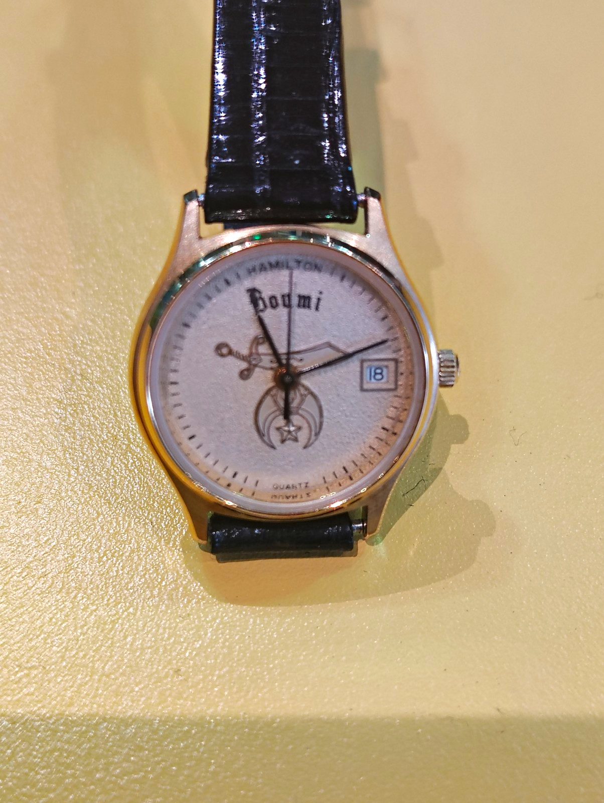 Hamilton Boumi Quartz 26mm Gold Plated Case Silver Dial Black Leather Date