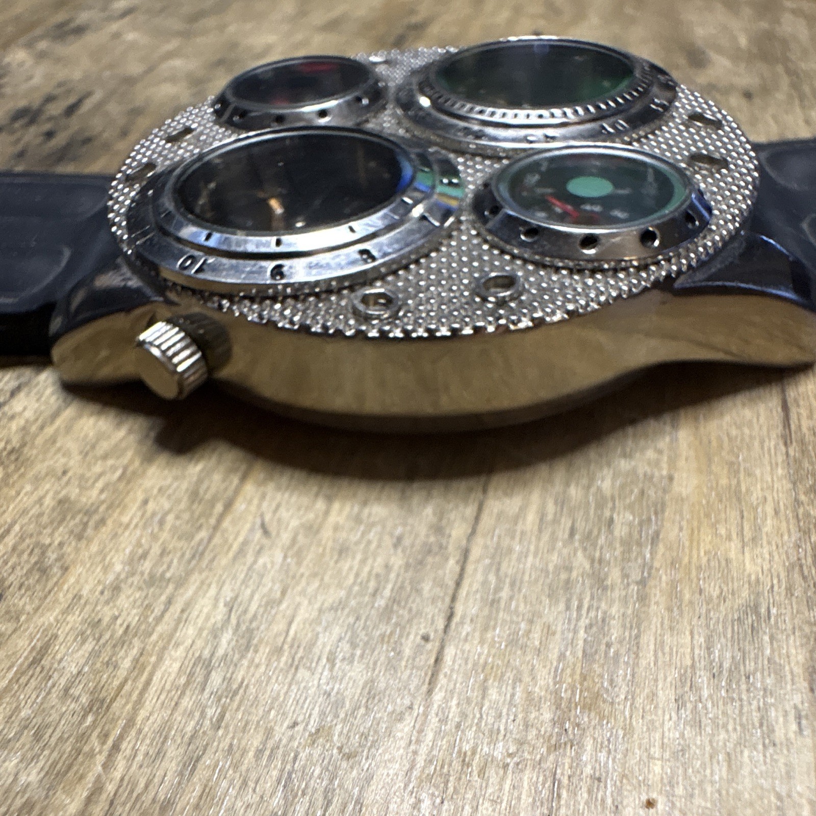 Men’s Steampunk Multi-Dial Analog Tecno Sport AB1145 Silver Case Black Strap