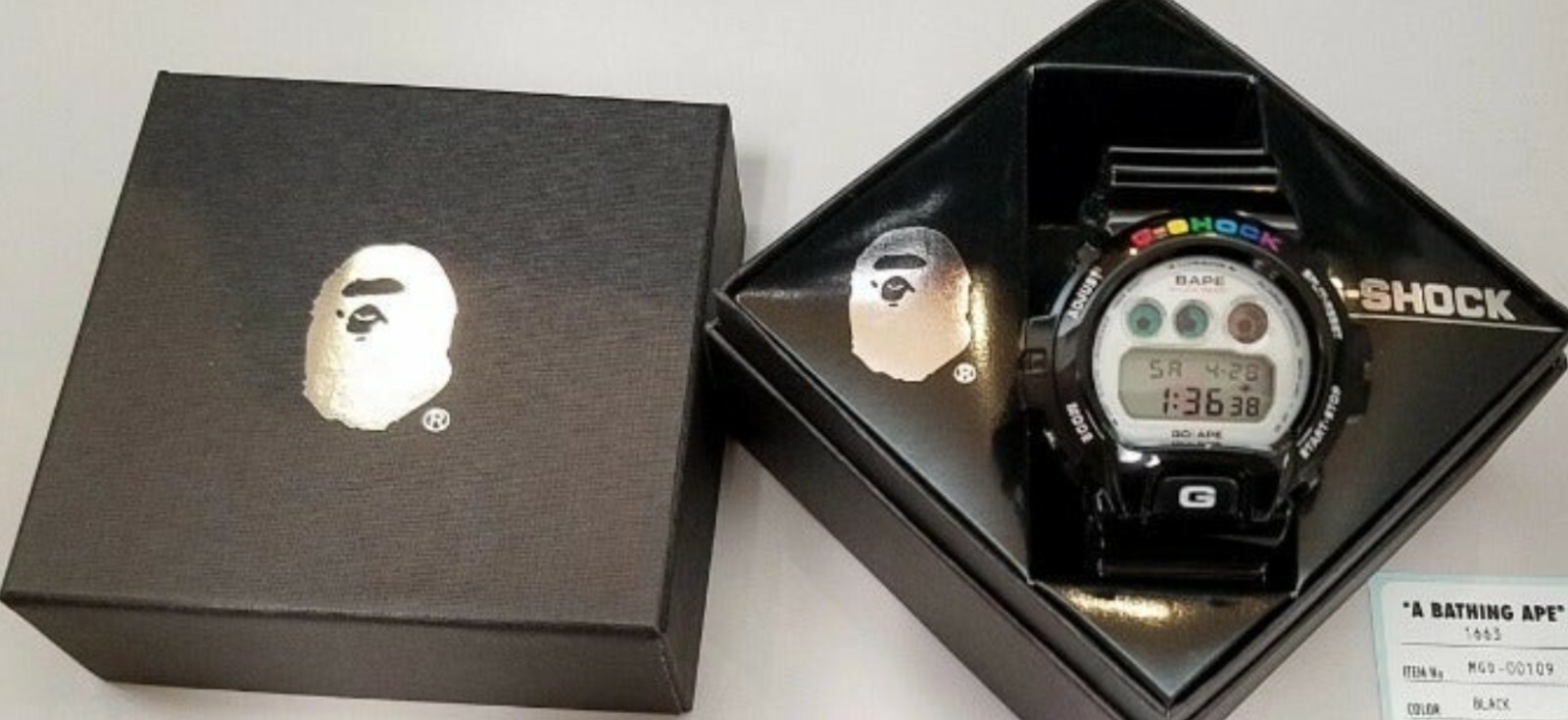 Brand New in Box A Bathing Ape Bape Casio G Shock DW6900 Black Rainbow Watch