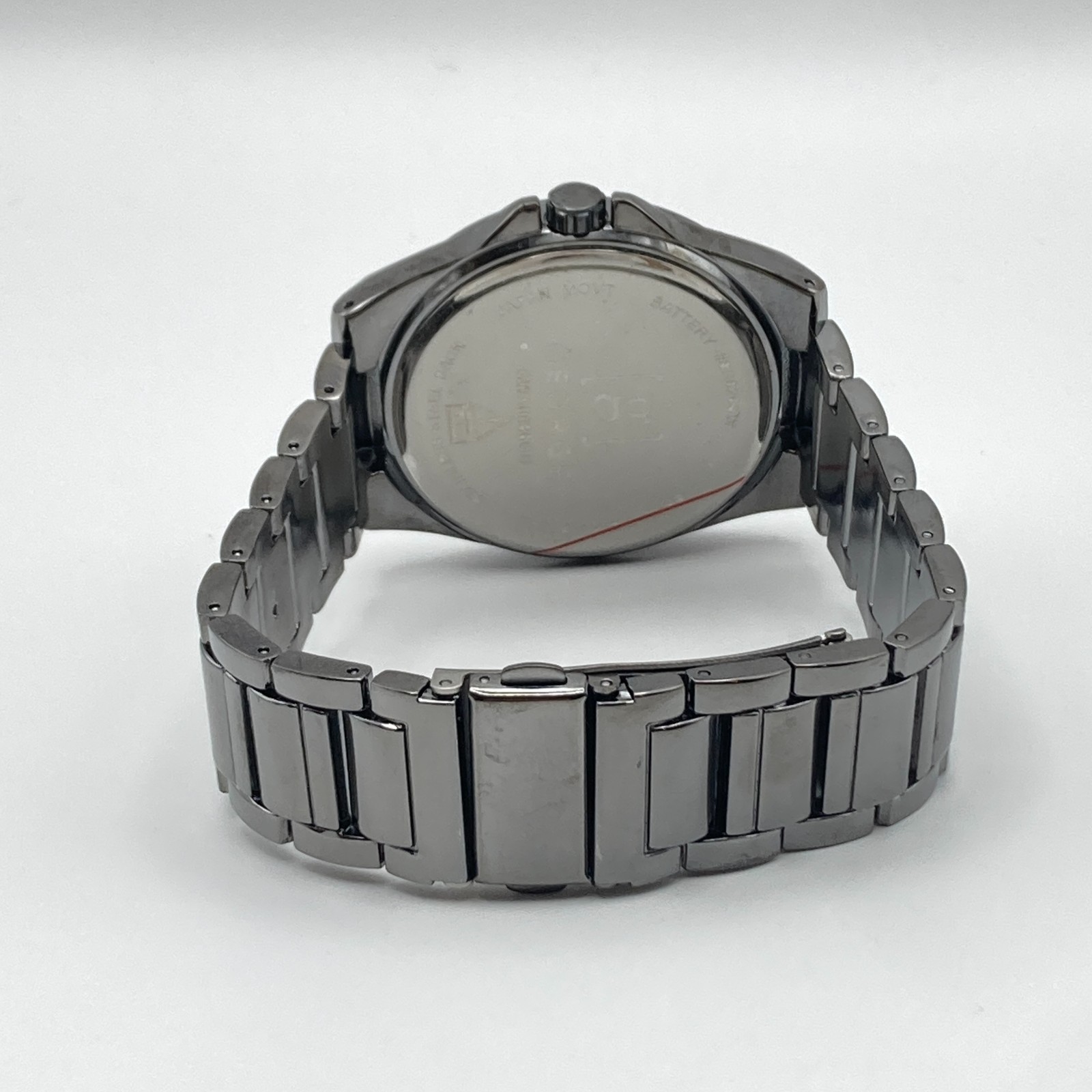 George Mens Watch 43mm Gunmetal Gray Blue Dial New Battery 8.25″