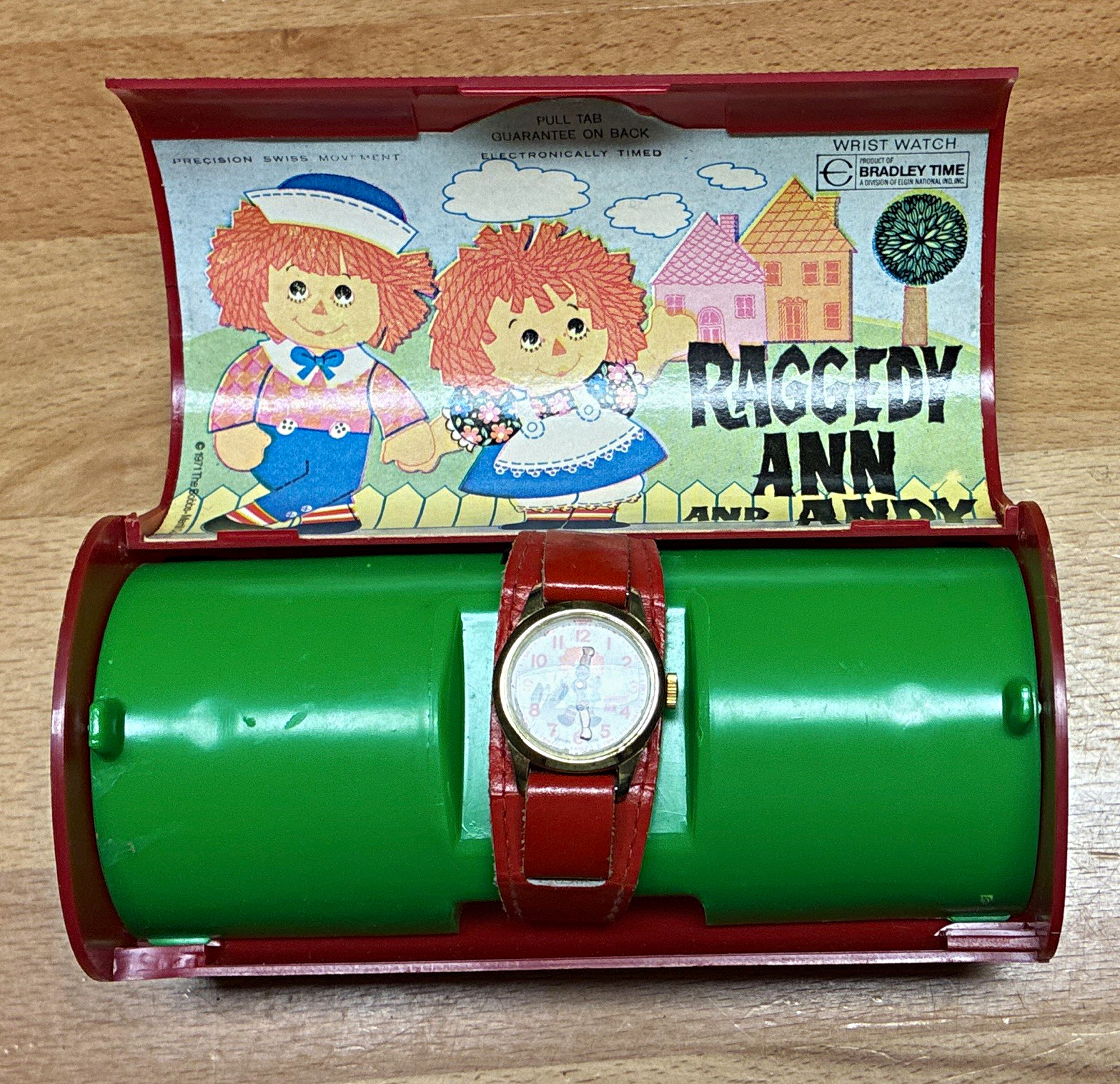 Bradley Time Raggedy Ann Women’s Quartz Analog Watch Red Leather Strap Box