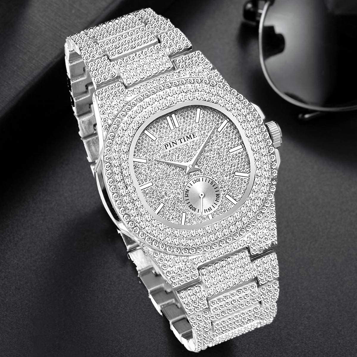 Hip Hop Crystal-Embellished Watch – Waterproof and Adjustable for All Occasions