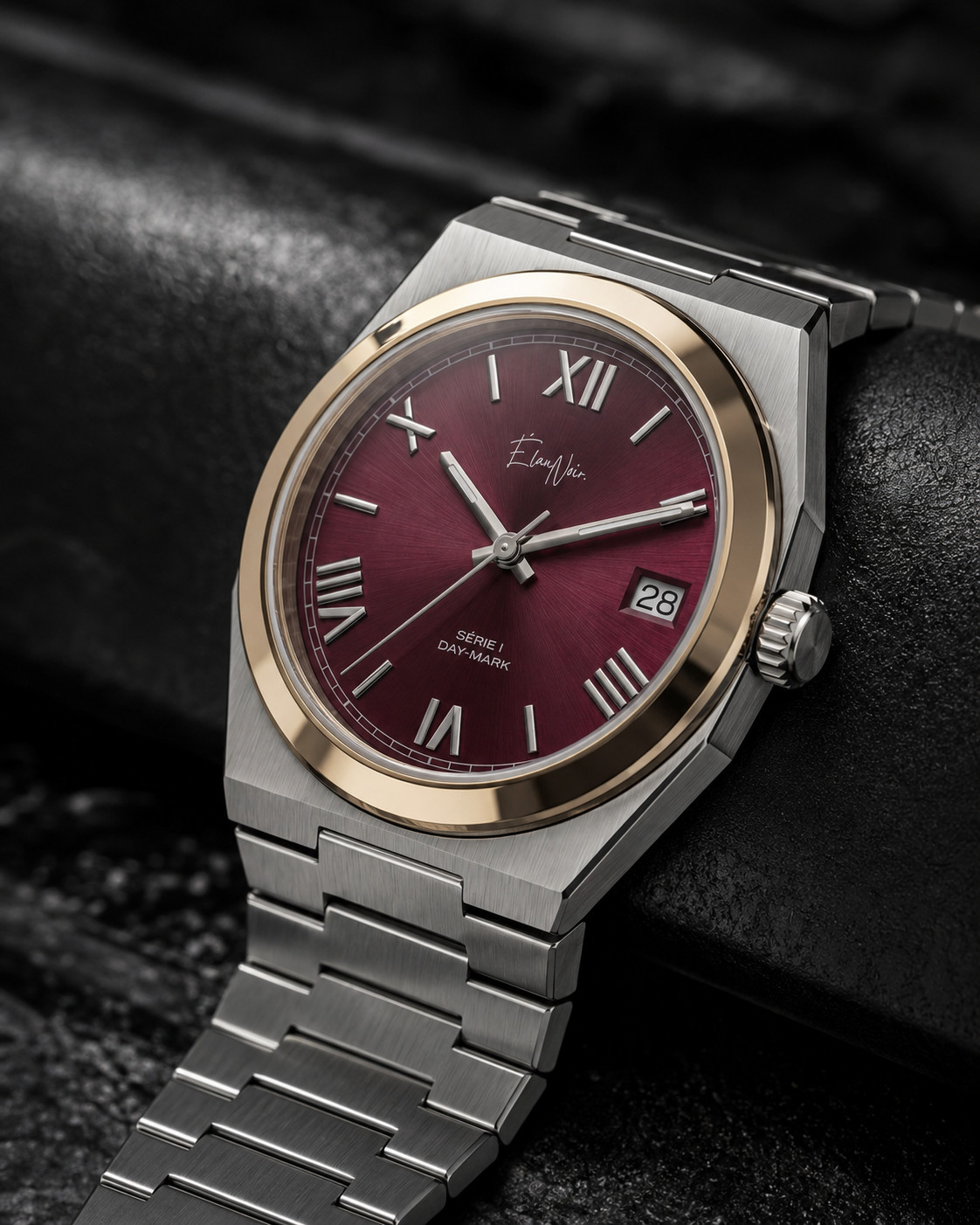 Élan Noir Série I Maroon/Gold 36mm AutomaticNH35 Sapphire Crystal Steel Watch