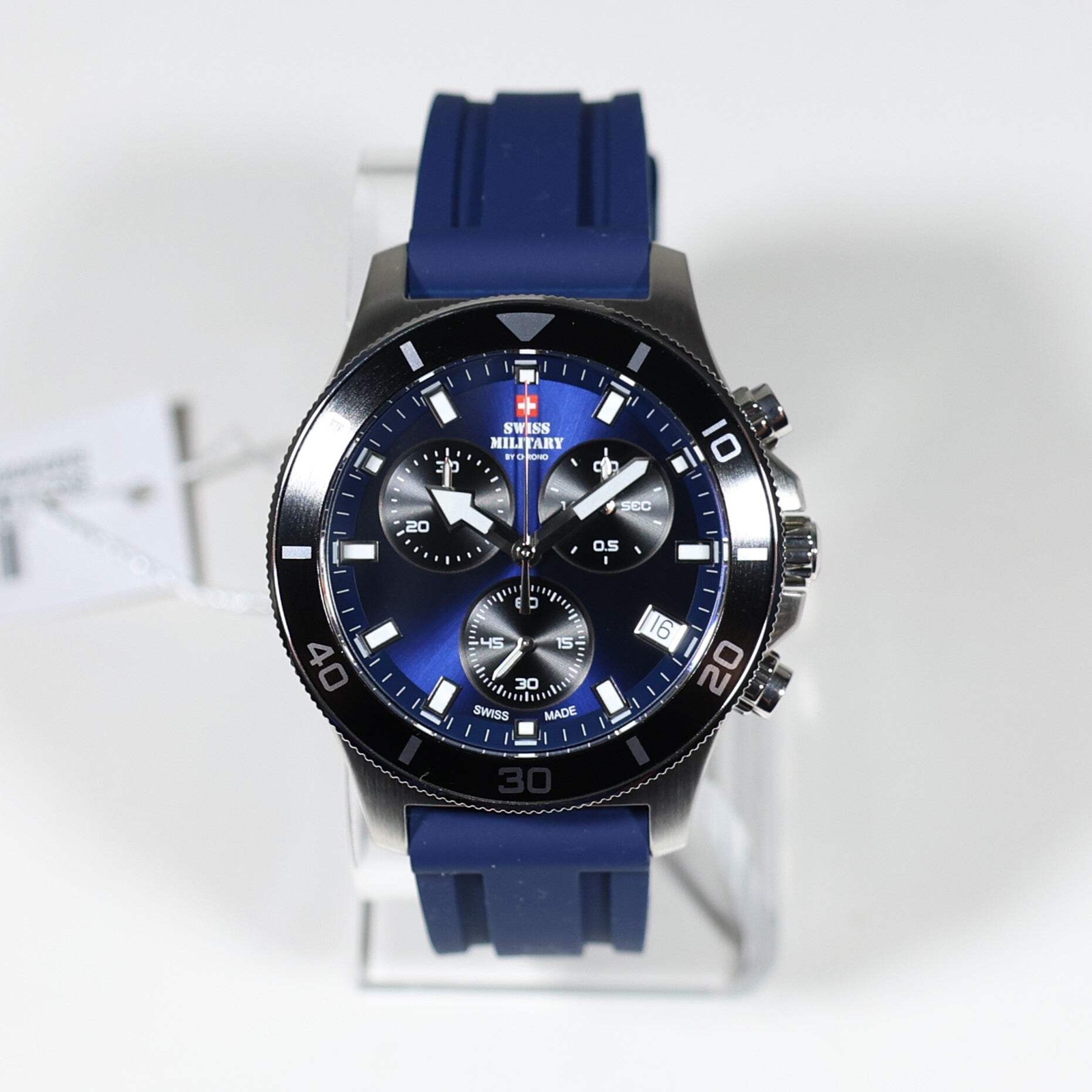Swiss Military Blue Dial Men’s Stainless Steel Chronograph Watch SM34067.08