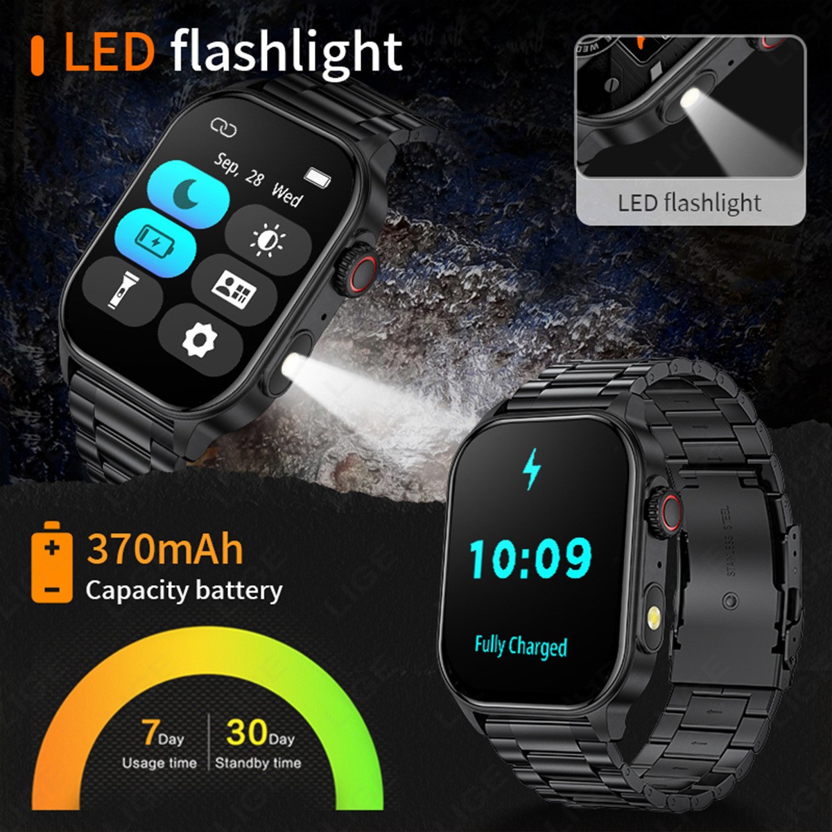 Men Smart Watch 2.01» Rectangle Sport Watch Health Monitor Call Reminder Watch