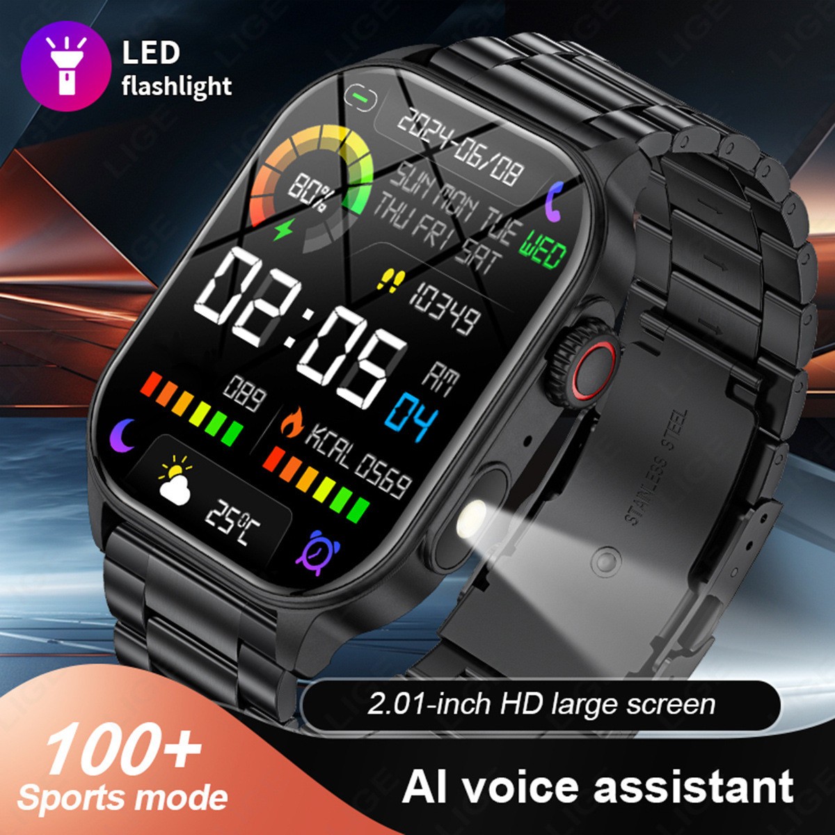 Men Smart Watch 2.01» Rectangle Sport Watch Health Monitor Call Reminder Watch