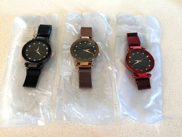 LOT 6 Women Starry Blk/Bronze/Red/Purple/Blue/Rose Gld Mesh Watch Magnetic Band