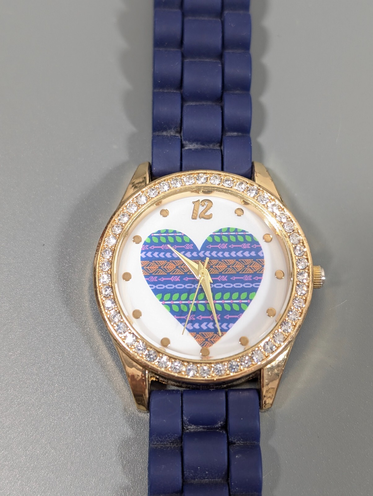 Womens Boho Heart Crystal Accent Watch Blue Silicone Rubber New Battery 8 in