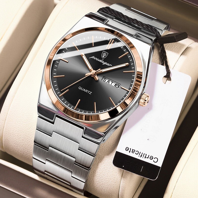 POEDAGAR Fashion Men’s Watch Waterproof Luminous Stainless Quartz Watches