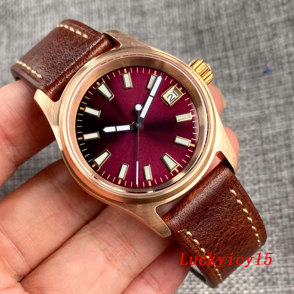 36mm 20ATM Tandorio Purple Dial Pilot 24 Jewels NH35A Automatic Mens Watch Lume