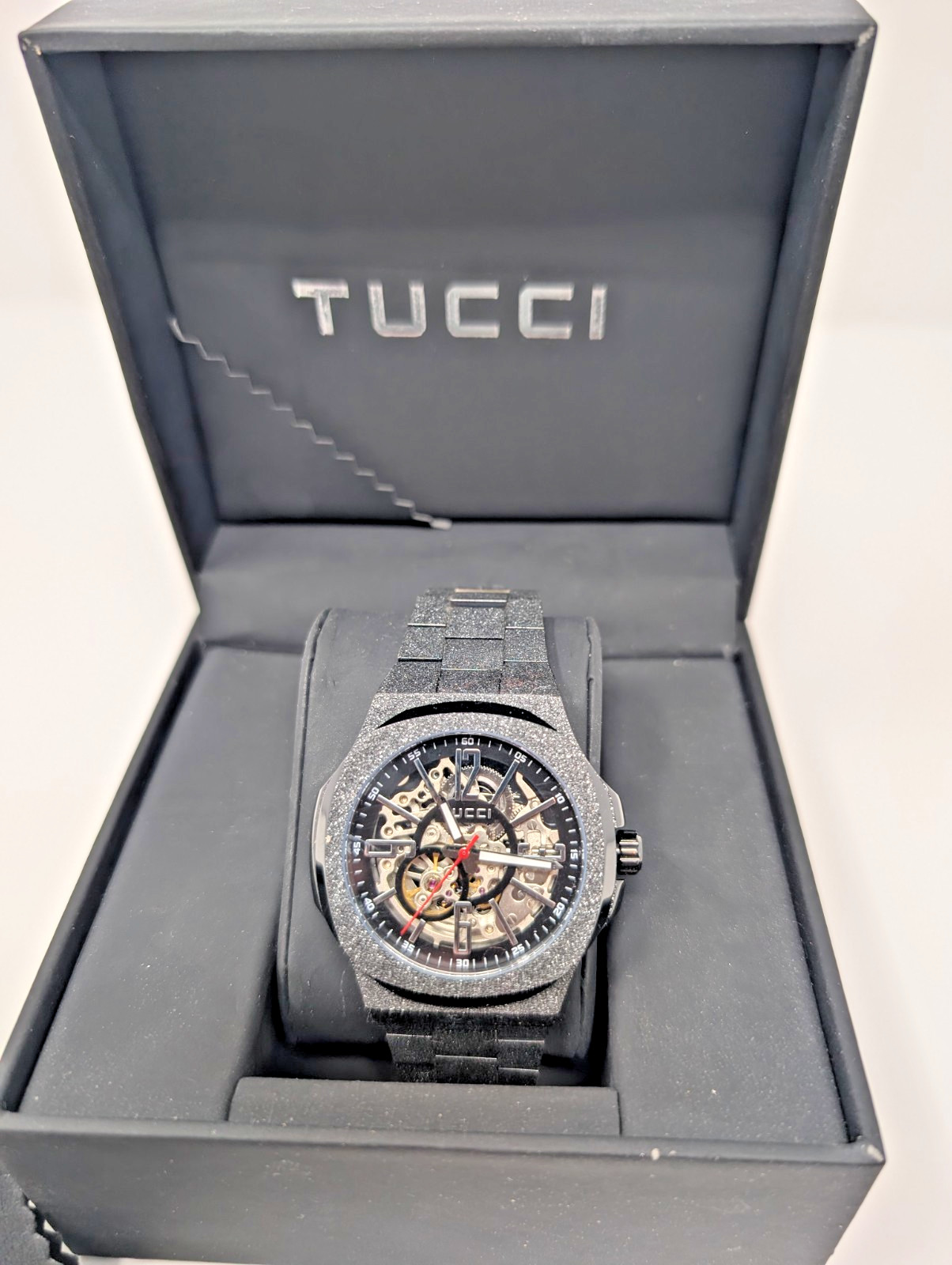 Tucci Timepieces Alto Livello Men Skeleton Automatic Mechanical Watch Black Full