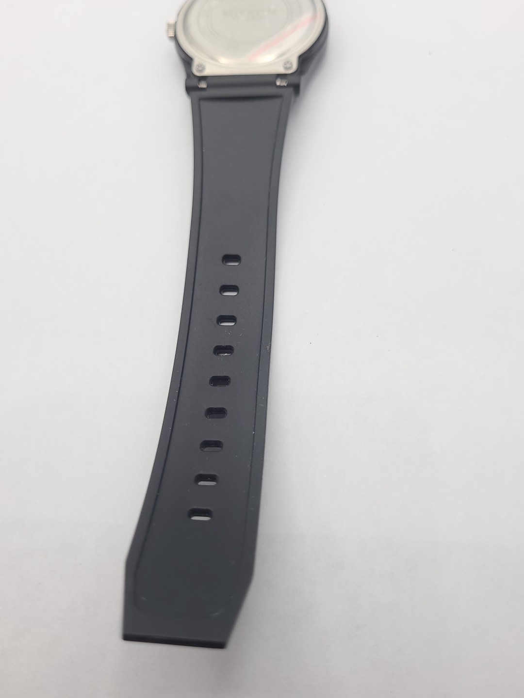 Miykon Mens Watch Black Plastic Case Resin Band New Battery Working