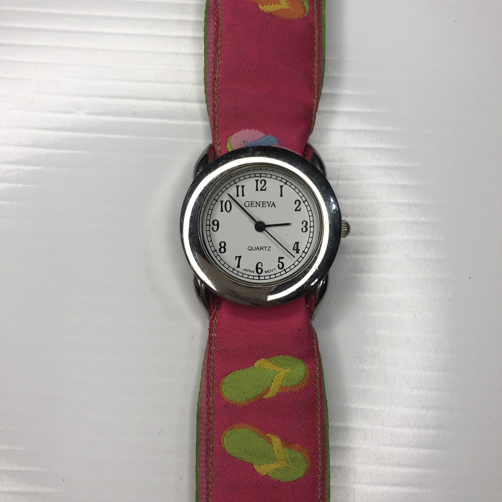 X11 Geneva Japan Stainless Pink Green Beach Sandals Fabric Quartz Watch Untested