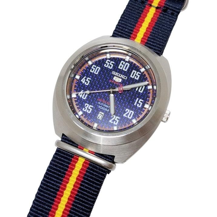 Seiko 5 Sports 4R35 44mm Navy Dial Ltd Edition Checker Caseback NATO Auth