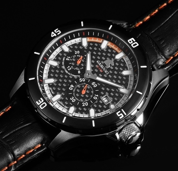 Men’s Watch Automatic Watch Wristwatch Black/Silver Leather CA2187OR by Carucci