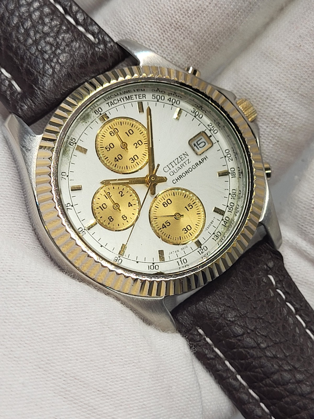 [SERVICED WORKS] 1990 Citizen Chronograph Watch Men 38mm Silver Dial 0510-C50031