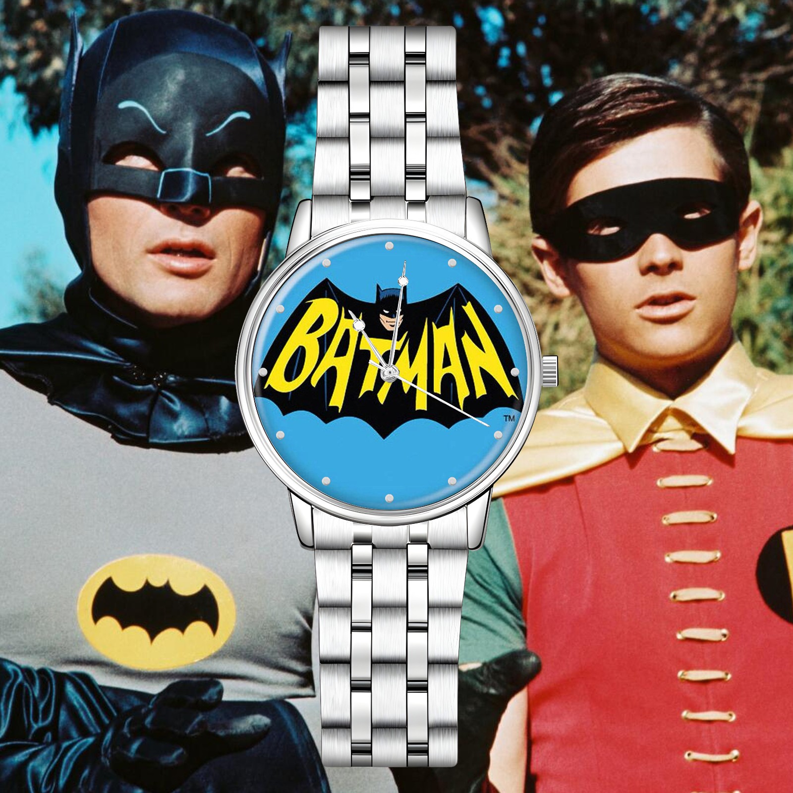 Adam West 1960s Batman TV Show Logo Engraved Wristwatch