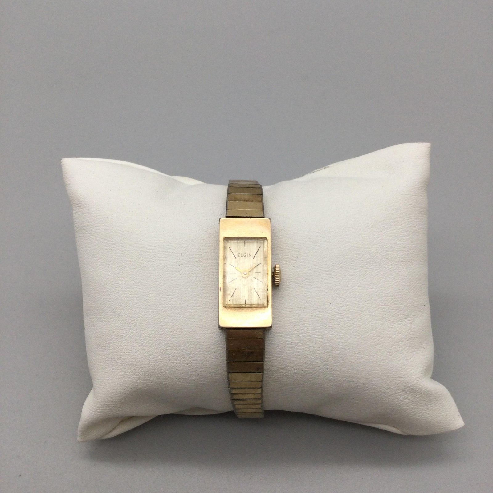 Vintage Elgin Womens Watch 11mm Rectangle 10K Rolled Gold Plate Manual Wind 7″