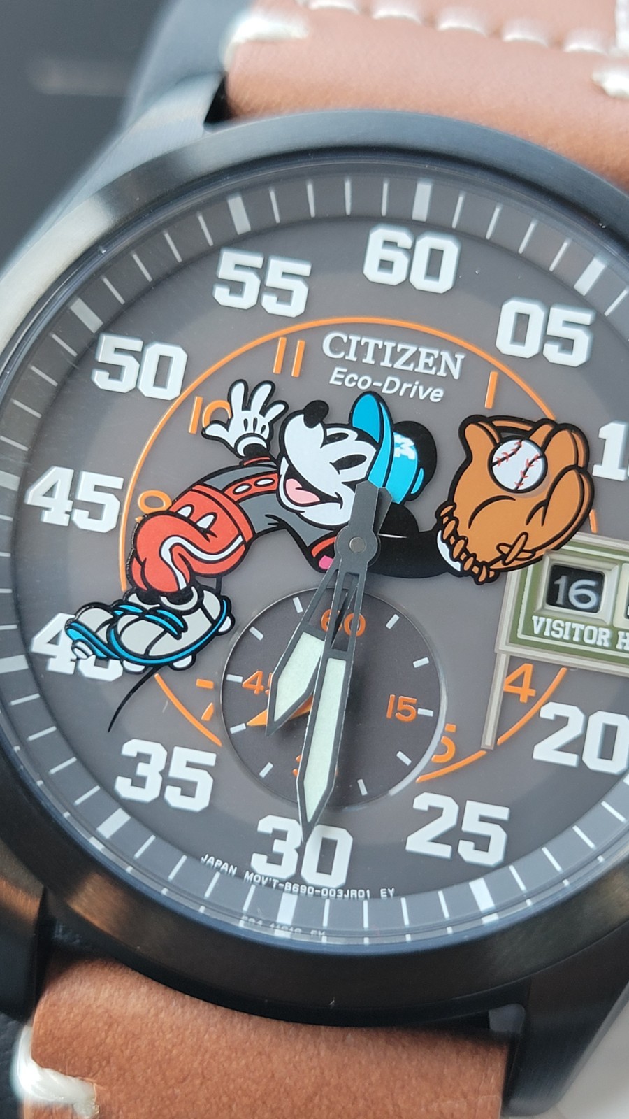 Citizen Mickey Mouse, Baseball Watch Men Brown, Leather Disney BV1089-05W