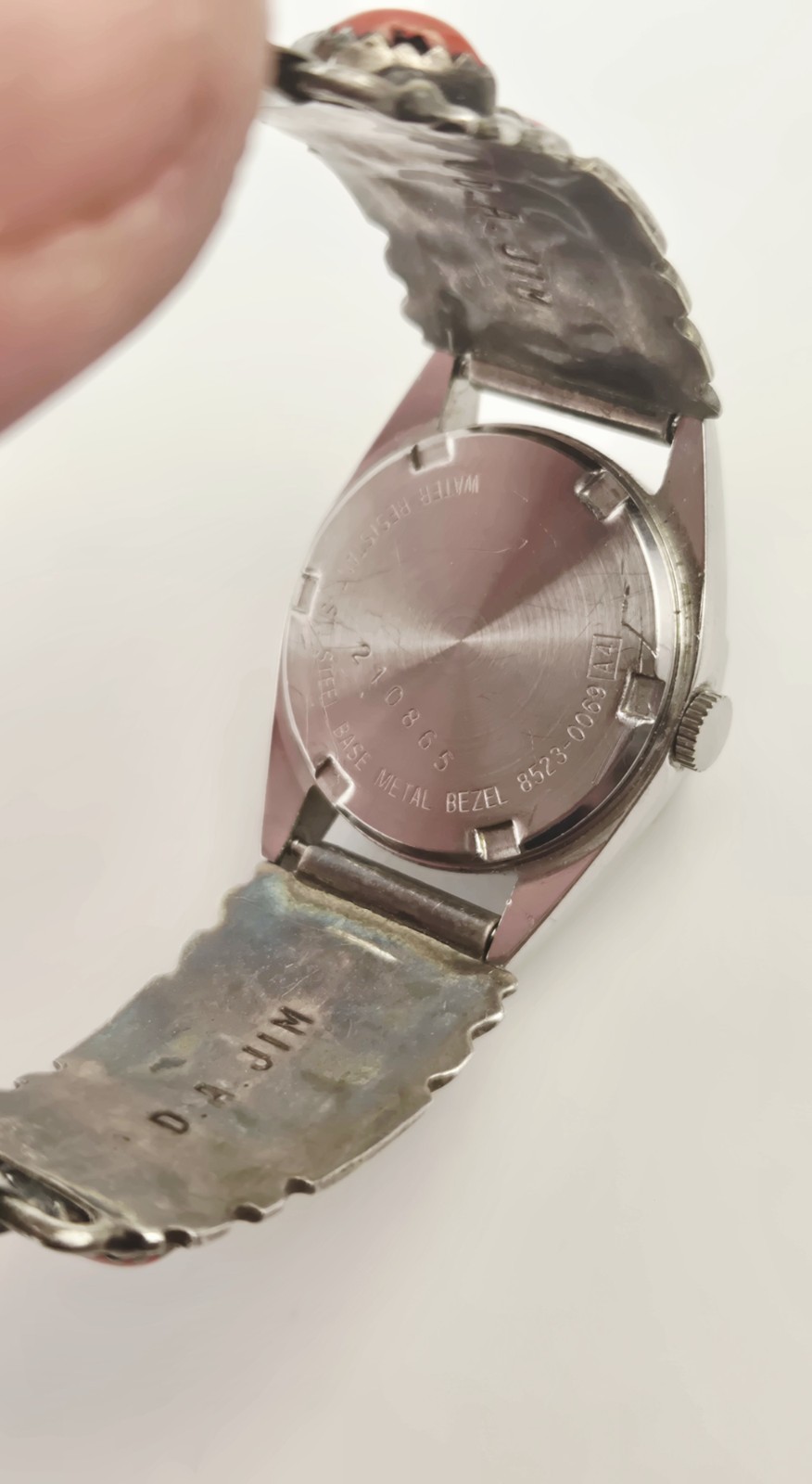 Navajo Sterling Silver Coral Cuff Seiko Quartz Flex Watch D.A. Jim Native – 6″